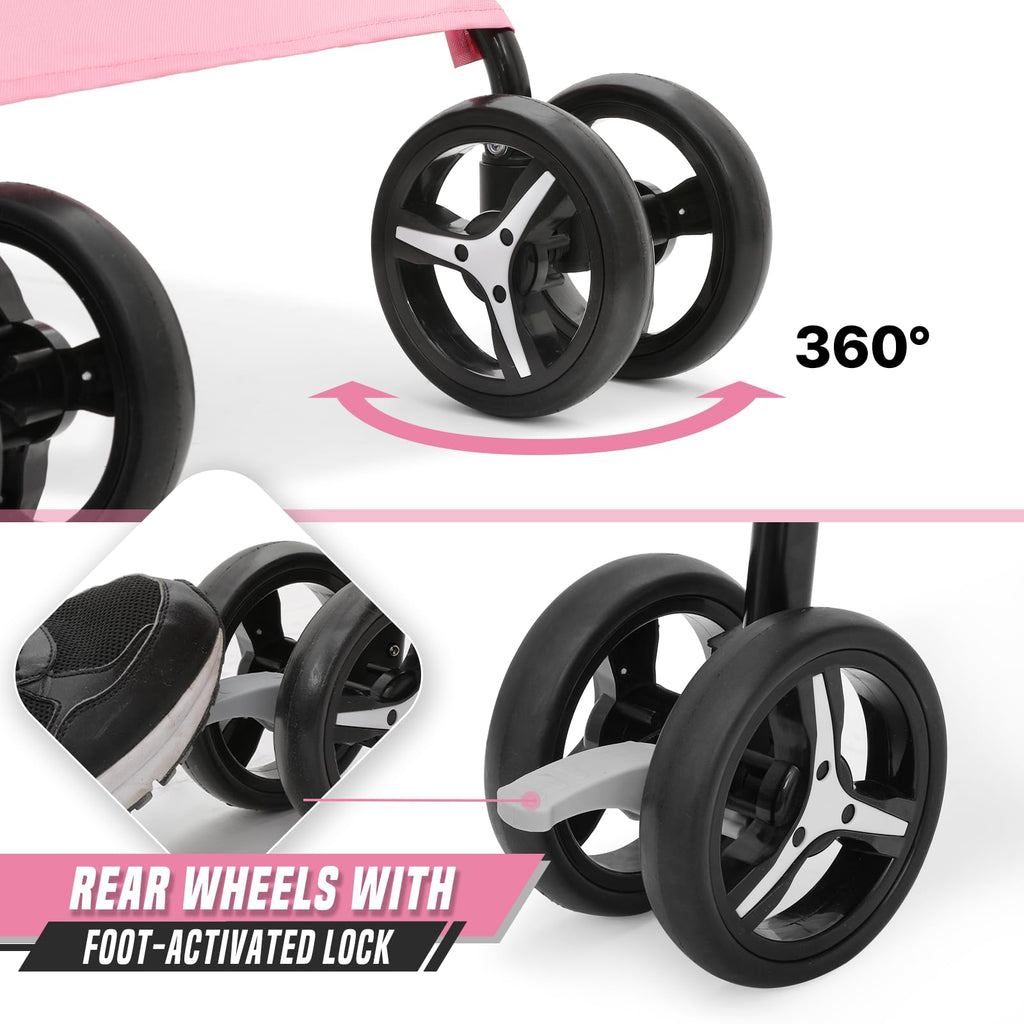 Dog Stroller for Small Dogs 10 lbs -22lbs Puppy Stroller Medium Dog Wagon Small Pet Stroller for Cats, Cat Strollers for 2 Cats, Rear Storage, Pink