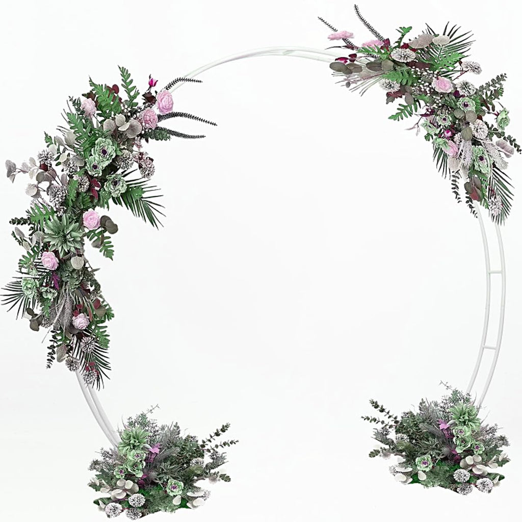 LeJoy Garden Round Wedding Arch 6.5ft Metal Backdrop Stand with Base