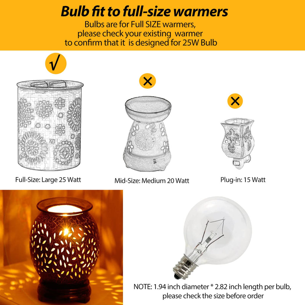 LinMiFo Wax Warmer Bulbs 6 Pack, G50 25 Watt Light Bulbs for Full Size Scentsy Warmers, E12 Base G16.5 Globe Clear scentsy Bulb for Candle Wax Warmer, Long Lifespan, 120 Volt