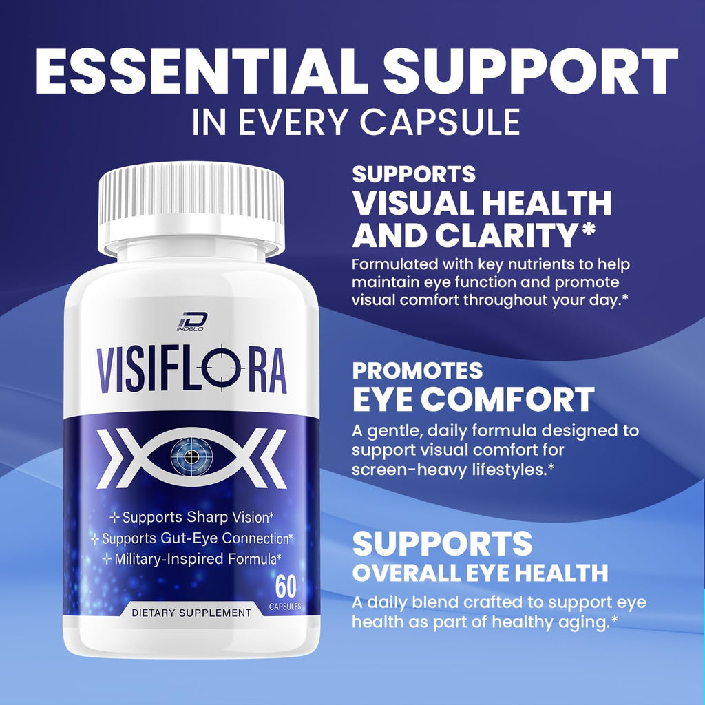 Indelo Visiflora Visual Support Supplement - Visi Flora Advanced Formula for Healthy Vision - 60 Capsules