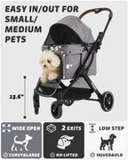 797Audio Dog Stroller for Small Medium Dogs, Pet Stroller for Cats Puppy Up to 121lbs,Foldable,One Click Folding,4 Wheel Shock Absorption,Adjustable Canopy with Sun Shades,Removable Washable Pad(Grey)