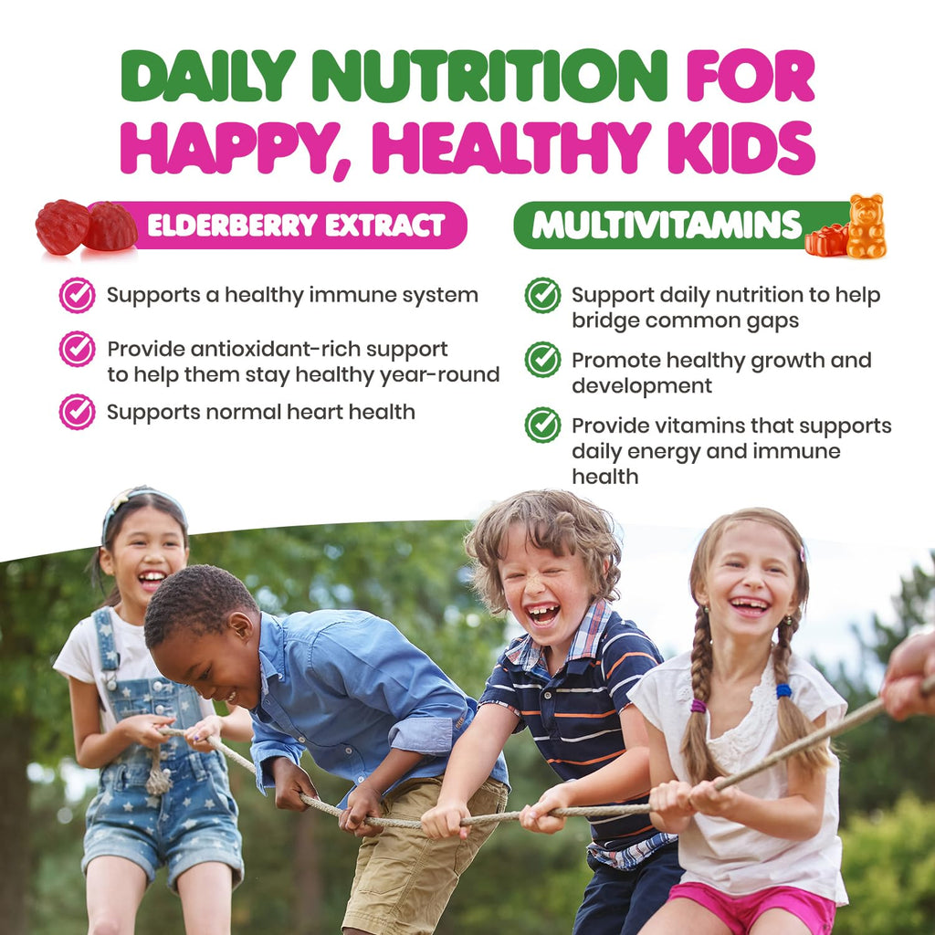 DR. MORITZ Elderberry Gummies for Kids (60 Count) and Kids Multivitamin Gummies Bundle (120 Count, 2 Pack) - for Children’s Immune Support and Overall Health - Toddler Vitamins Supplement