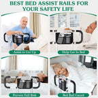 Bed Rails for Elderly Adults Safety - Extended Bed Assist Rail for Seniors - Adjustable Beds Side Rails Handle Support Bar Bed Guard with Storage Bag & Fixing Strap, Fit King Queen Full Twin Beds
