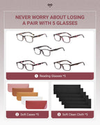 JOLISU 5 Pack Reading Glasses For Women,Spring Hinges, Sturdy and Durable (2.00)