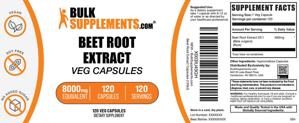 BulkSupplements.com Beet Root Extract Capsules - Superfood Supplement, Beet Root Supplement - Vegan & Gluten Free, 1 Capsule per Serving (400mg), 120 Count (Pack of 1)