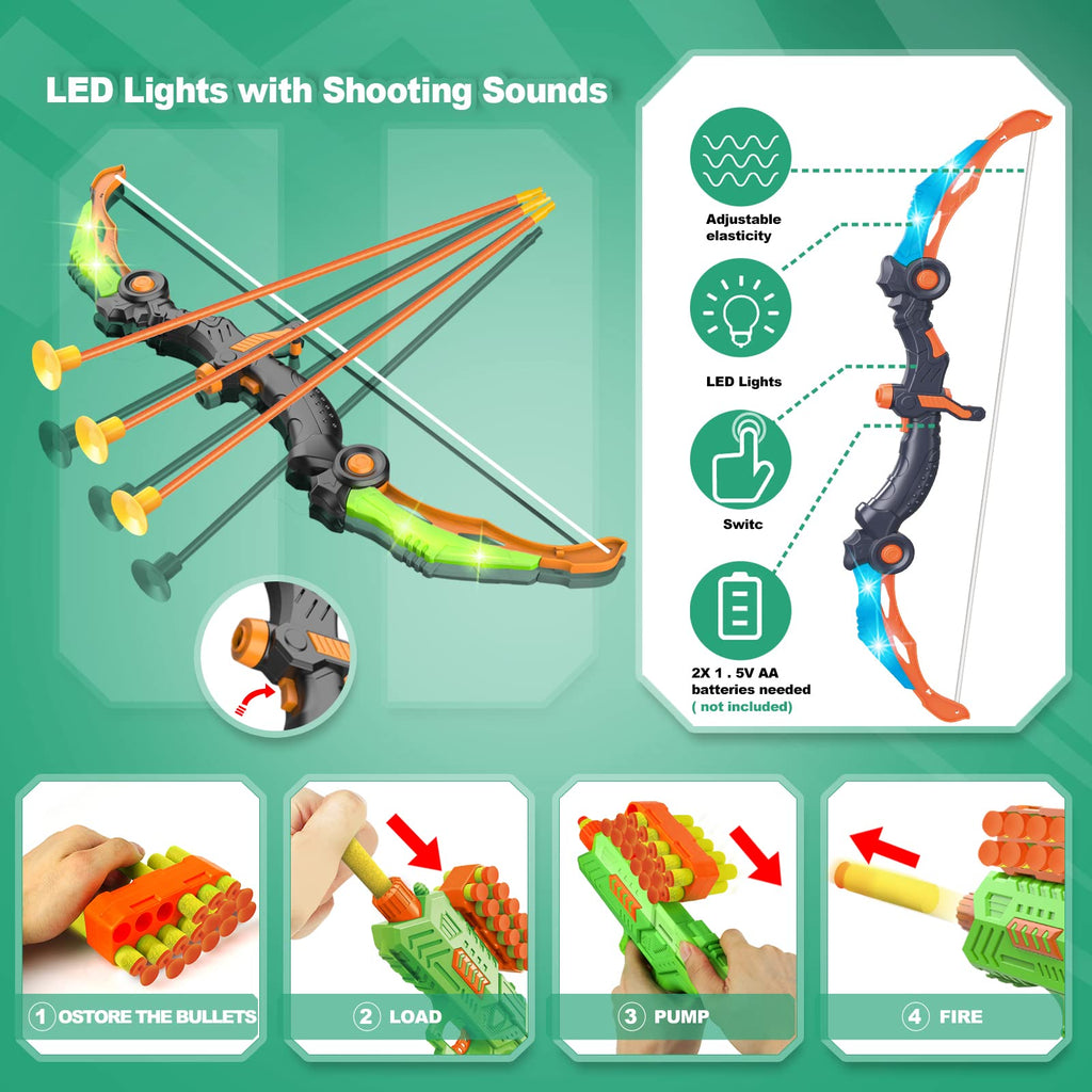 SpringFlower Bow and Arrow Toys, 2 Pack LED Light Up Archery Set for Kids