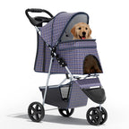 Pet Stroller for Small Dogs 10 lbs, Dog Stroller for Medium Dogs 30 lbs, Cat Strollers for 2 Cats, 3 Wheels Foldable Jogger Puppy Stroller with Storage Basket and Cup Holder, Plaid