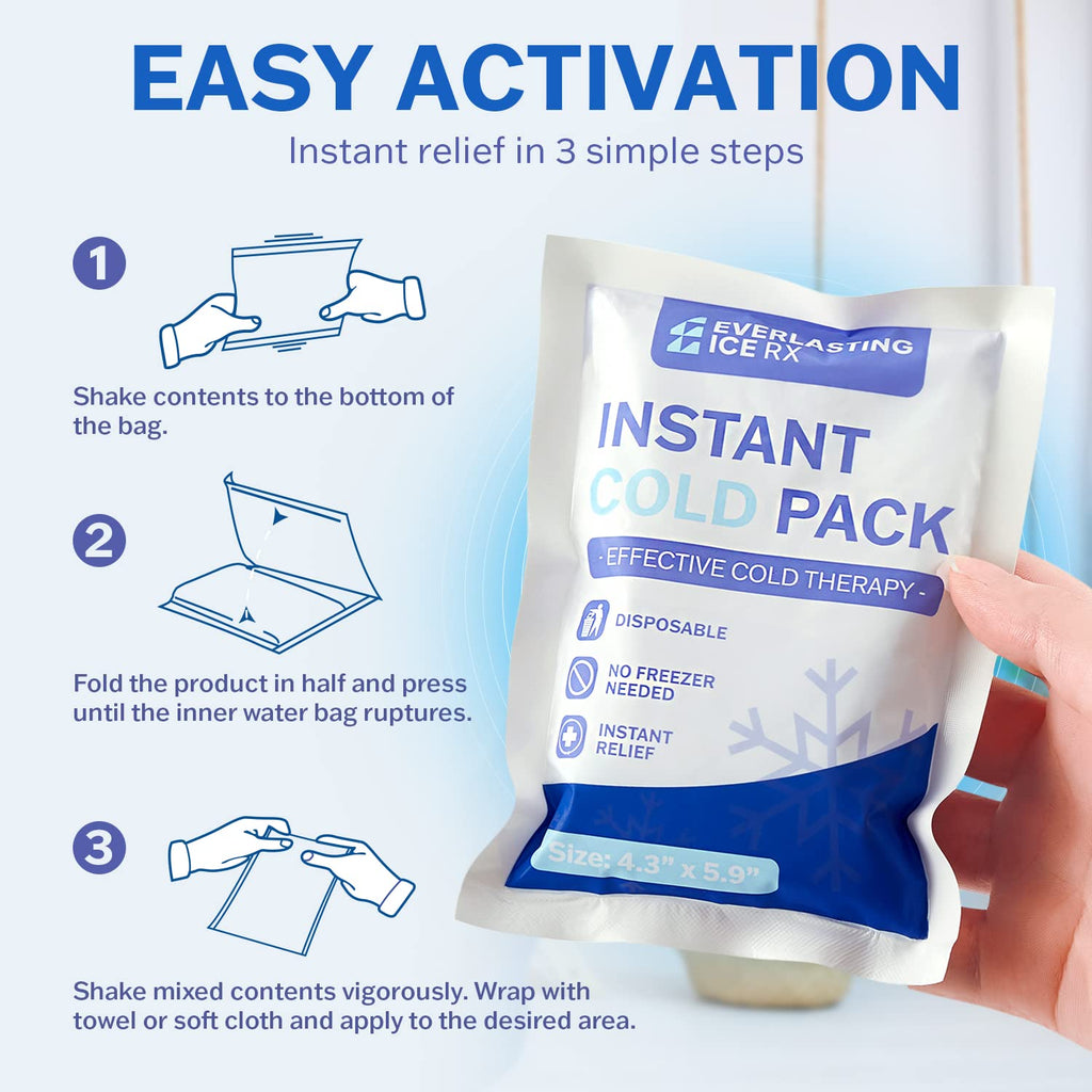 50 Pack - Instant Cold Packs - Instant Ice Packs for Injuries | Disposable Cold Compress Ice Pack for Pain Relief, Swelling, Inflammation, Sprains, Toothache - Cold Pack for Athletes