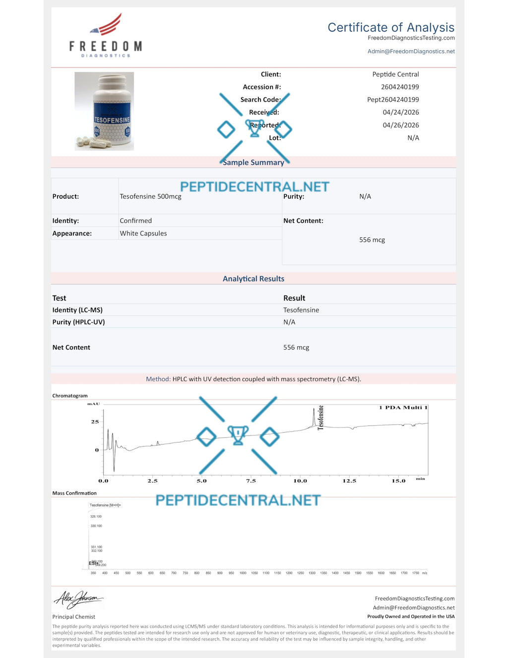 TESOFENSINE 500MCG 60 Capsules (3RD Party Tested)