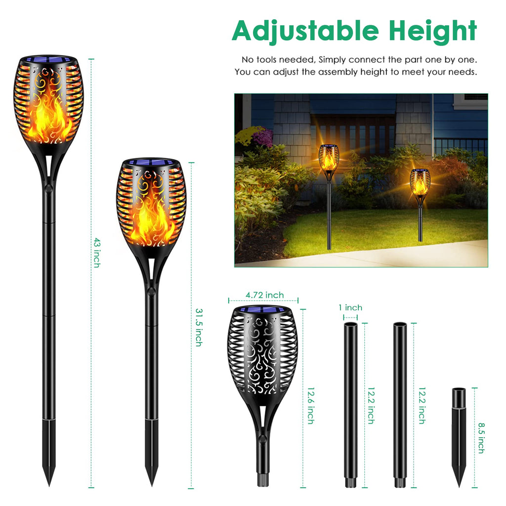 TomCare Solar Lights Outdoor 99 LED Higher & Larger Flickering Flame Solar Torch Lights 43" Waterproof Outdoor Lighting Solar Powered Pathway Walkway Lights for Outside Garden Patio Yard, 4Pack
