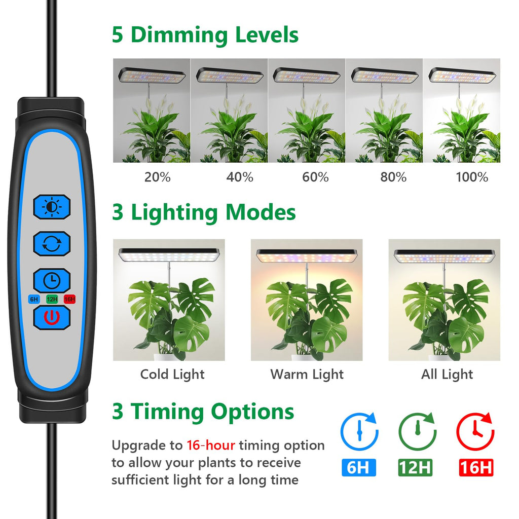 Aumtrly LED Grow Light Black, Full Spectrum Table Plant Light with Base