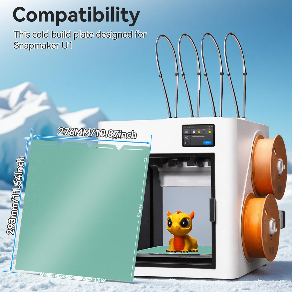 Energy-Saving U1 Cold Build Plate 276 * 293mm Double Sided Glossy+Matte Low-Temperature Print,Strong-Adhesion Platform Compatible with Snapmaker U1 3D Printer(No Glue Required)-1PCS