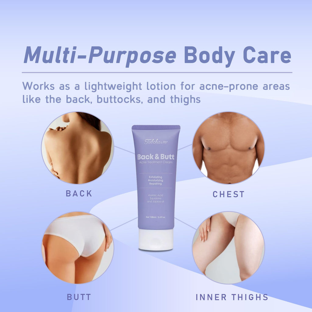 Butt Acne Clearing Treatment, Maximum Strength Body Cream for Back, Buttocks, Thigh & Chest Acne Removal, Skin Clearing Lotion for Men & Women, Foaming Cleanser for Bacne & Cystic Acne