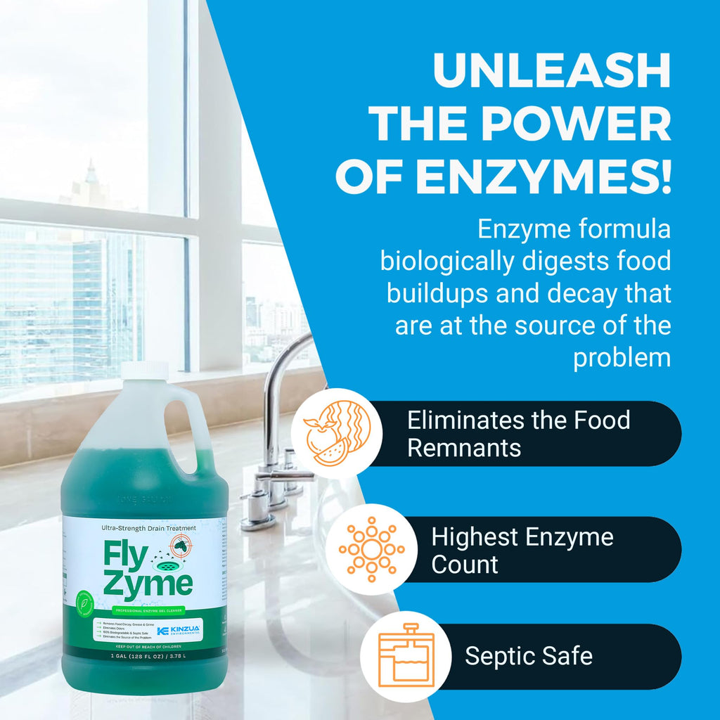 Fly-Zyme, Highly Concentrated Enzyme Drain Cleaner for Pipes, Drain Gel for Fruit Flies, Organic Waste Degrader & Odor Neutralizer, 1 Gallon