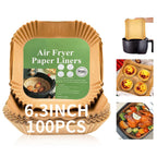 Air Fryer Liners Disposable Square, 100PCS 6.3 INCH Airfryer Liners, Natural Non-stick Parchment Paper for Air Fryer Oil-proof Water-proof, Paper liners for air fryer, Steamer, Baking, Microwave Etc