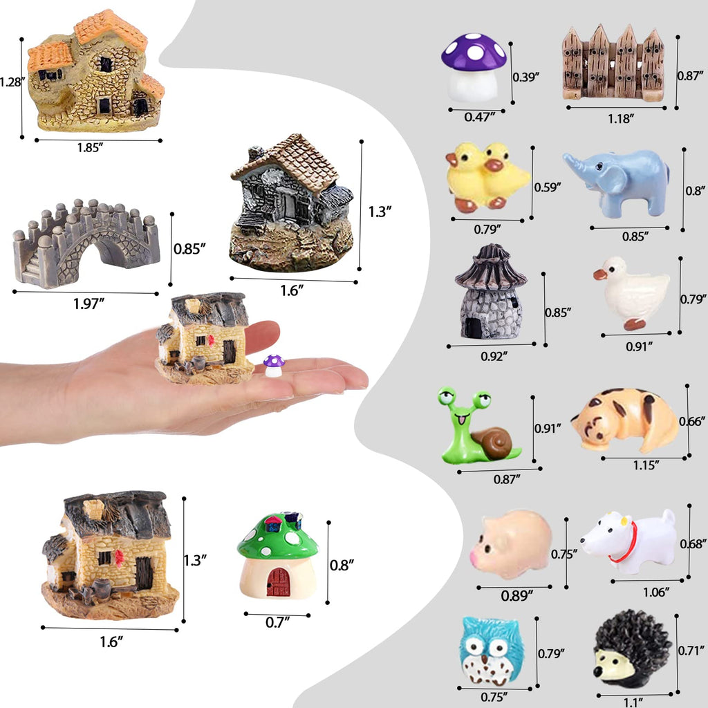 Homlone 105 Miniature Fairy Garden Accessories, Fairy Garden Kit, Fairy Garden Animals, Miniature Figurines, Micro Landscape Ornaments Kit, Garden DIY Kit for Dollhouse Decoration Plant House Decor