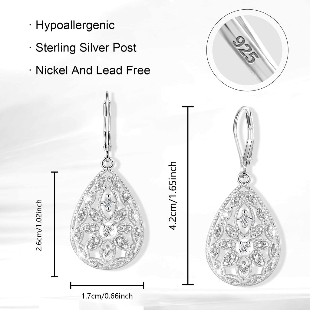 Silver Teardrop Filigree Dangle Earrings Drop Earrings for Women Trendy