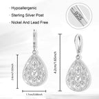 Silver Teardrop Filigree Dangle Earrings Drop Earrings for Women Trendy