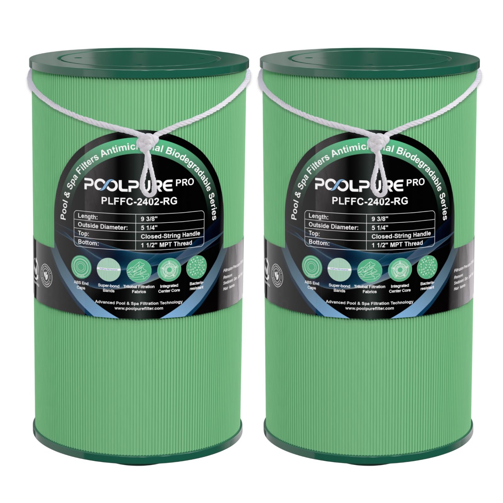 POOLPURE FC-2402 Eco Hot Tub Spa Filter, PLA Biodegradable Material, Replacement for Watkins 303279, PFF42TC-P4, 5CH-37, 78460, FC-2402, Free Flow and Lifesmart Hot Tub Filter, 2 Pack