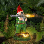 PERFECTOP Solar Military Garden Gnome Statue with RPG, Large War Army Combat Defender Soldier Patriotic Gnome Figurine with Gun, Outdoor Patio Yard Lawn Home Ornament Decor, Valentine's Day Men Gift