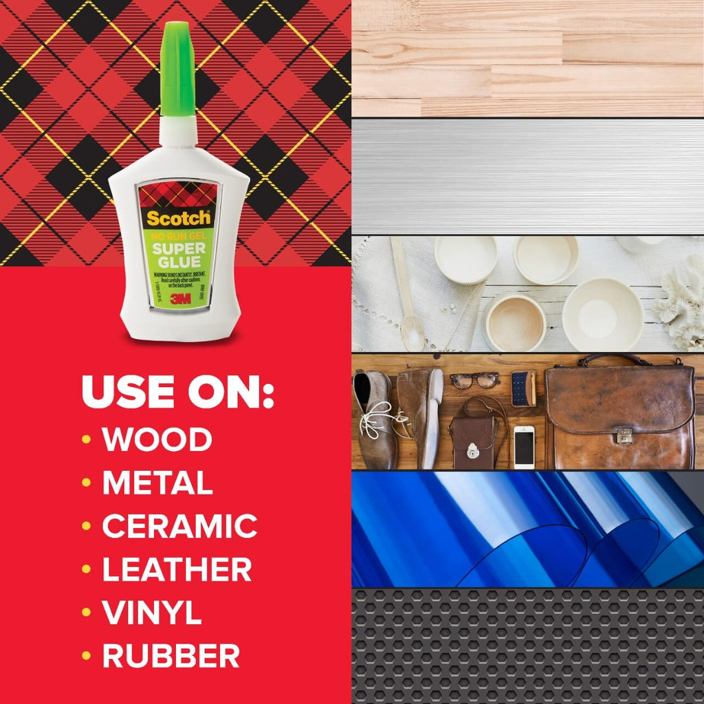 Scotch Super Glue Gel, 4-Pack of Single-Use Tubes, .017 oz Each, Fast Drying, No Run Gel Formula (AD119)
