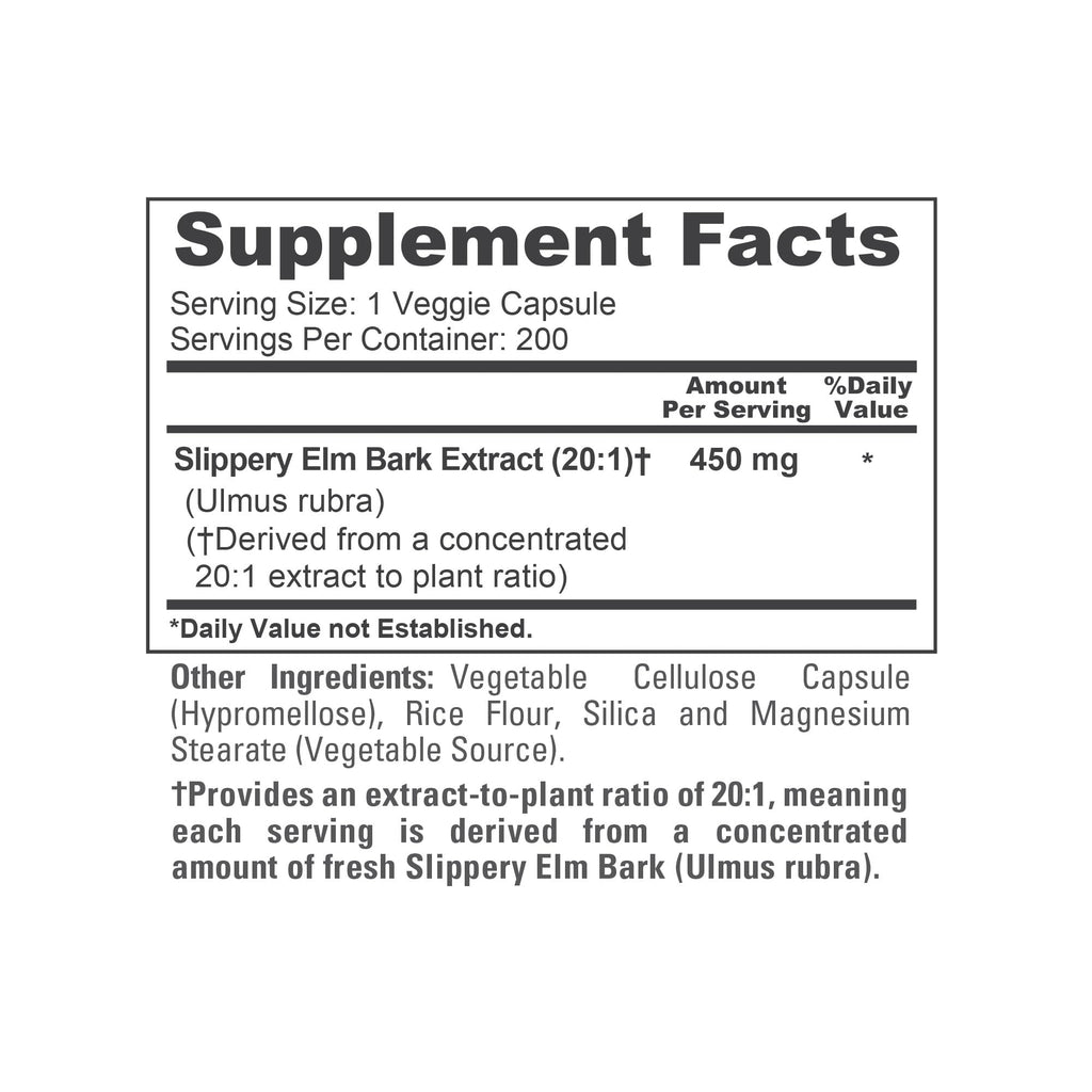 NusaPure Slippery Elm Bark Capsules, 450 mg, 200 Veg Capsules (Non-GMO, Vegan)