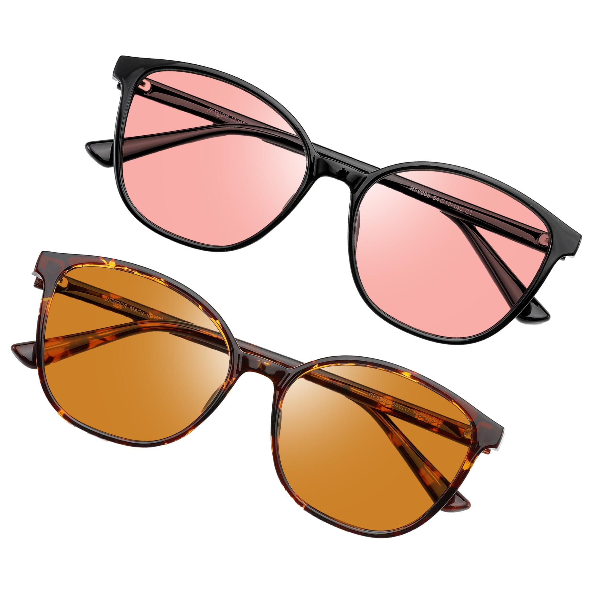 JFXQDR Women's 2 Pack Indoor Fluorescent-41 Rose & Outdoor Fluorescent-60 Brown Tinted Blue Light Blocking Glasses for Migraine, Light Sensitivity, Photophobia LED Gaming Computer Screen Glare RF6208