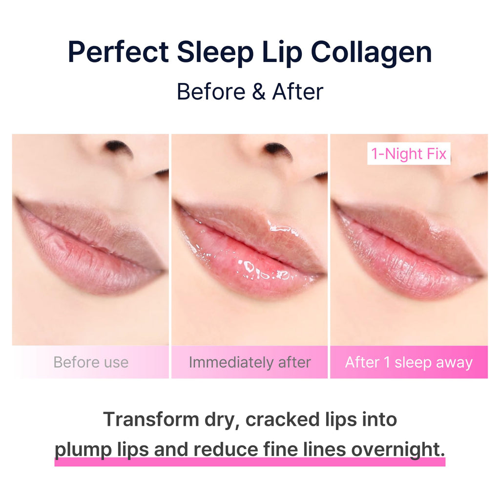 Perfect Sleep Lip Collagen 0.50fl.oz, Intensive Collagen Lip Sleeping Mask Infused with Peptides, Rice Protein & Willow Bark Extract for Overnight Plumping, Repairing & Smoothing, Korean Lip Treatment