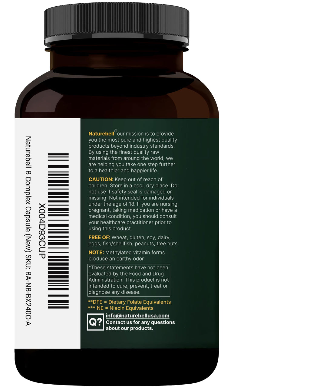 NatureBell Methylated B Complex Vitamins - 240 Vegetarian Capsules - High Bioavailability 12-in-1 Formula - for Immune Health & Energy Support* - Non-GMO & Gluten-Free