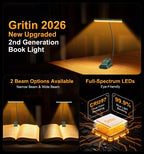 Gritin 2026 Gen 2 Book Light for Reading- 32 Eye Caring Full Spectrum LED, 5 Colors & 5 Brightness, Adjustable Wide/Narrow Beam, Upgrade 1500mAh Long-Lasting Clip on Light for Book Lovers-Forest Green
