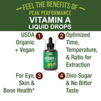 USDA Organic Vitamin A Liquid Drops Supplement - Vegan High Bioavailability for Eye, Skin + Bone Health - for Adults, Men, Women, Kids - Vit A Oil Retinyl Palmitate - Gluten Free, Zero Sugar 1 fl oz