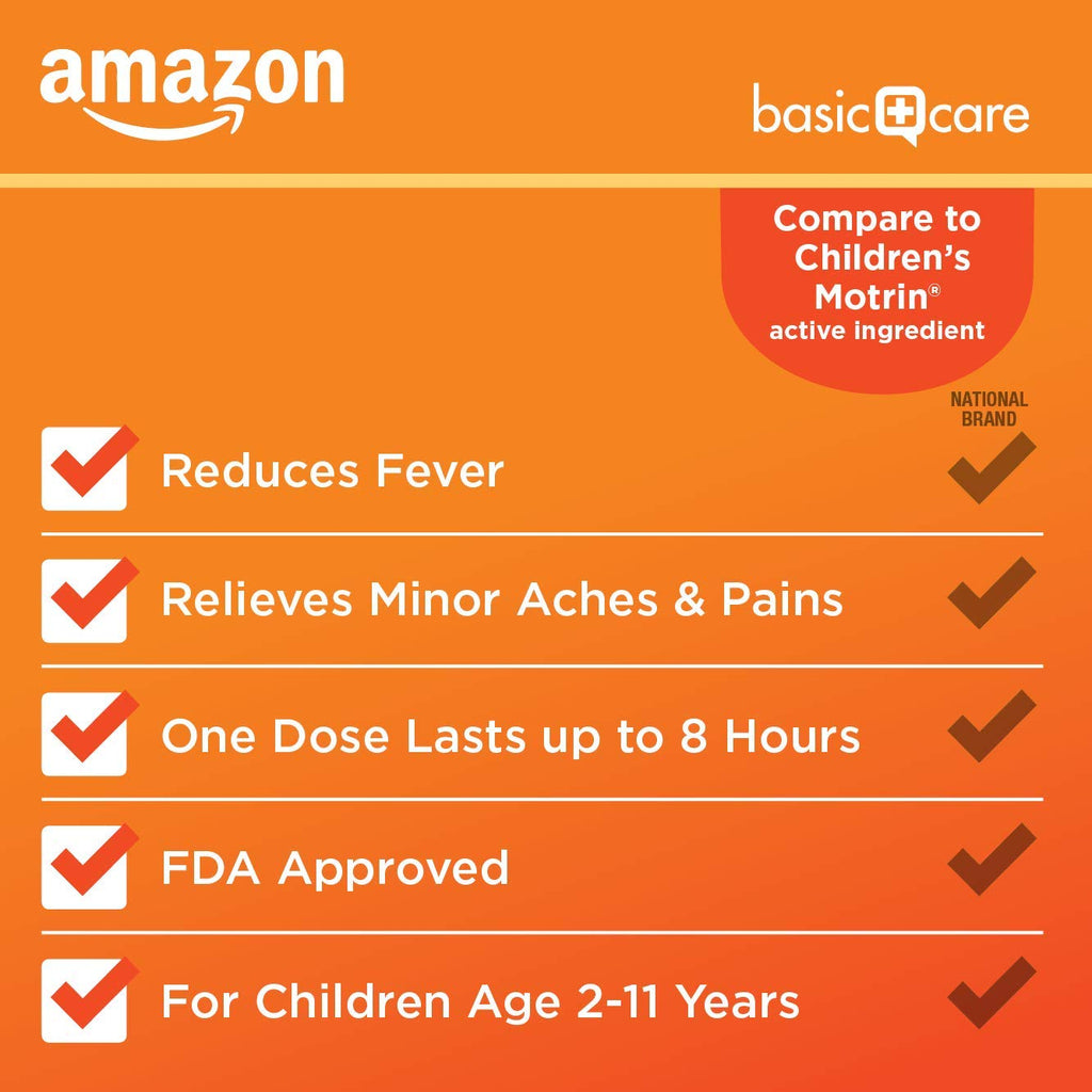 Amazon Basic Care Children's Ibuprofen Chewable Tablets 100 mg, Orange Flavor, Pain Reliever and Fever Reducer (NSAID), For Ages 2-11, 24 Count
