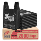 Glotoch 2000 Count - Black Plastic Grocery Shopping Thank You Bags for Small Business, Plastic T-shirt Bags with Handles for Restaurant, Retail, Takeout, Stores,To Go, in Bulk