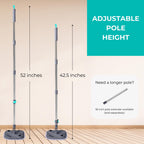 TRUE & TIDY Square Spin Mop & Bucket System – Dual Chamber for Clean & Dirty Water, 360° Rotating Self-Wringing Mop with Built-in Scrub Brush, Stainless Steel Handle & 2 Reusable Microfiber Mop Pads