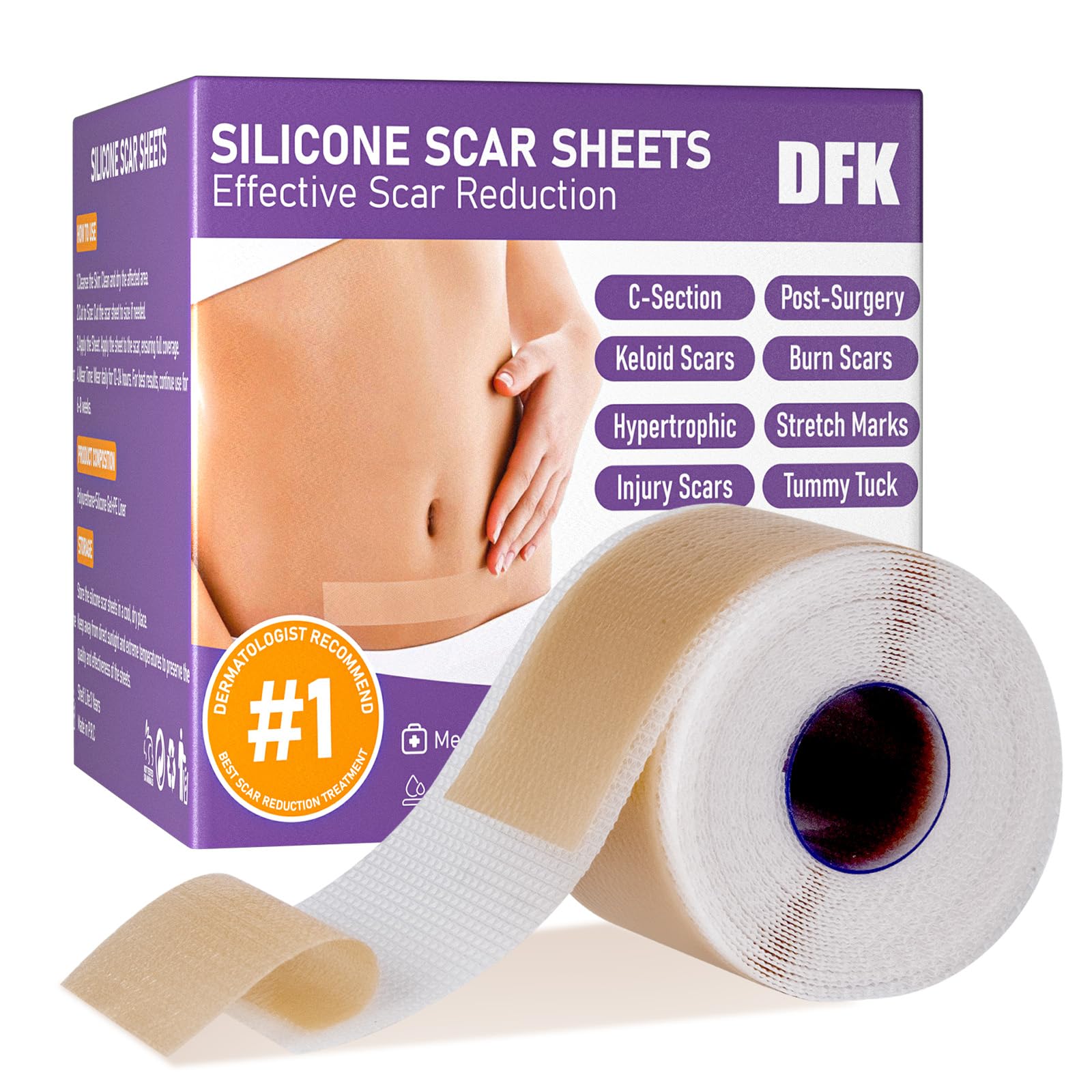 Silicone Scar Sheets, Silicone Scar Tape, Reusable Professional Scar Silicone Strips, Soft Silicone Scar Sheets for Surgical Scars,Keloid,Acne Scars,Burn Scar,C-Section (5M)