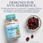 SOLARAY D-Mannose 1000mg with CranActin Cranberry Supplement 400mg, Urinary Tract Health & Bladder Support Capsules with Vitamin C, Vegan, 60 Day Guarantee, 60 Servings, 120 VegCaps (120 CT)