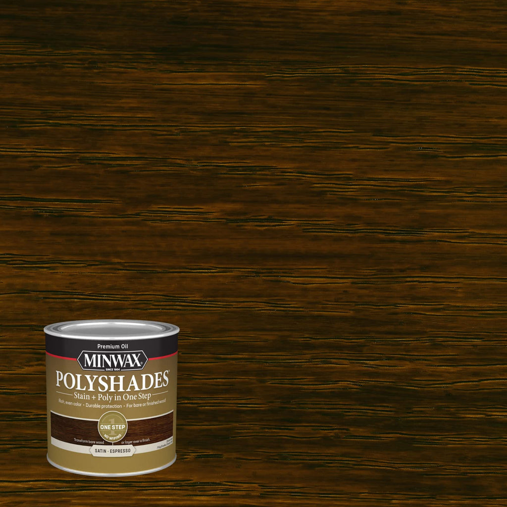 Minwax PolyShades Wood Stain + Polyurethane Finish – ½ Pint, Espresso, Satin, Black