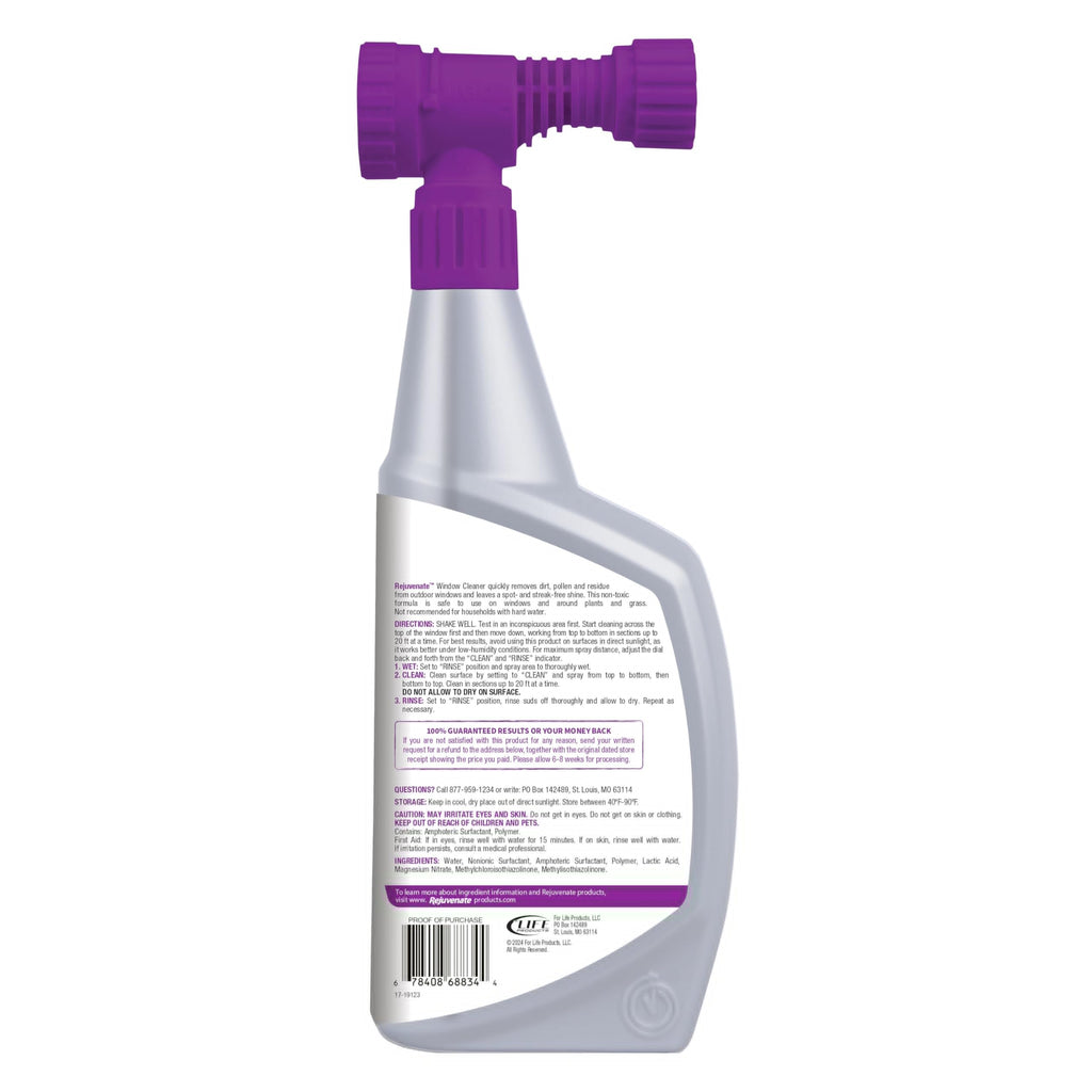 Rejuvenate High Performance Outdoor Window Spray and Rinse Cleaner with Hose End Adapter Instantly Removes Grime and Dirt Streak-Free Shine (32 oz)