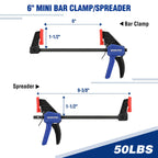 WORKPRO 10-Pack Bar Clamps for Woodworking, 6-Inch (2) Mini & (2) Light Duty and 12-Inch (2) Wood Clamps & 4-1/2-Inch (4) Spring Clamps, F Clamp with 50/150 LBS Load Limited