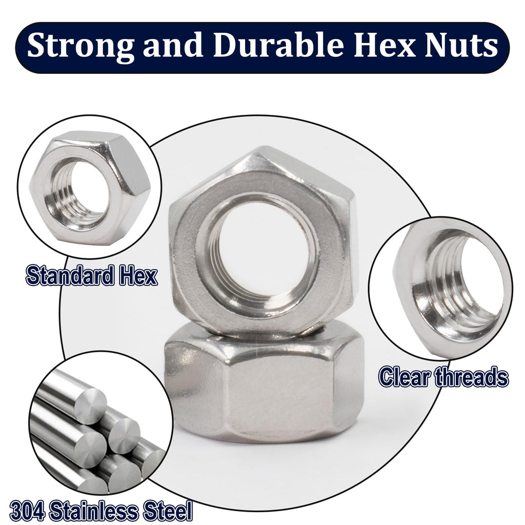 ZQZ M4-0.7 Hex Nuts,300PCS Stainless Steel Hardware Nut 304 ss Threaded Nut