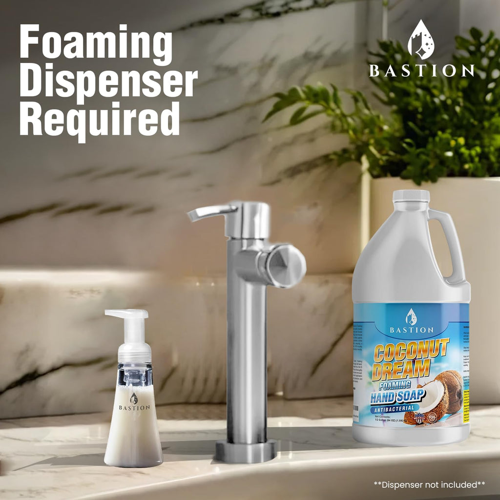 Bastion Antibacterial Foaming Hand Soap - Coconut Dream Hand Wash - Bulk 1/2 Gallon (64 oz) Refill Jug. Coconut Dream Scented. Non-toxic. Made in the USA.(Foaming Dispenser Required)