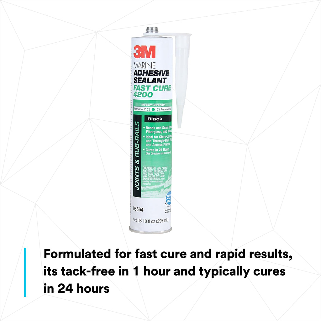 3M Marine Adhesive Sealant Fast Cure 4200 (06560) – Semi-Permanent Flexible Adhesive Sealant for Boats and RVs, White, Flexible Bonds, Underwater-Safe, 295 mL Cartridge