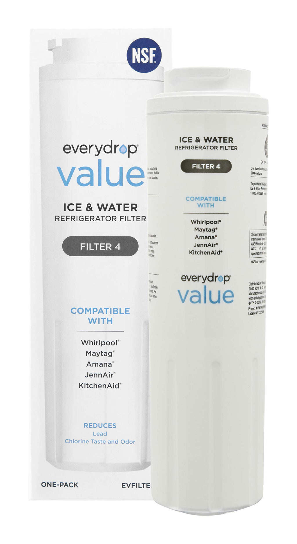 everydrop® Value by Whirlpool Ice and Water Refrigerator Filter 4, EVFILTER4, Single-Pack