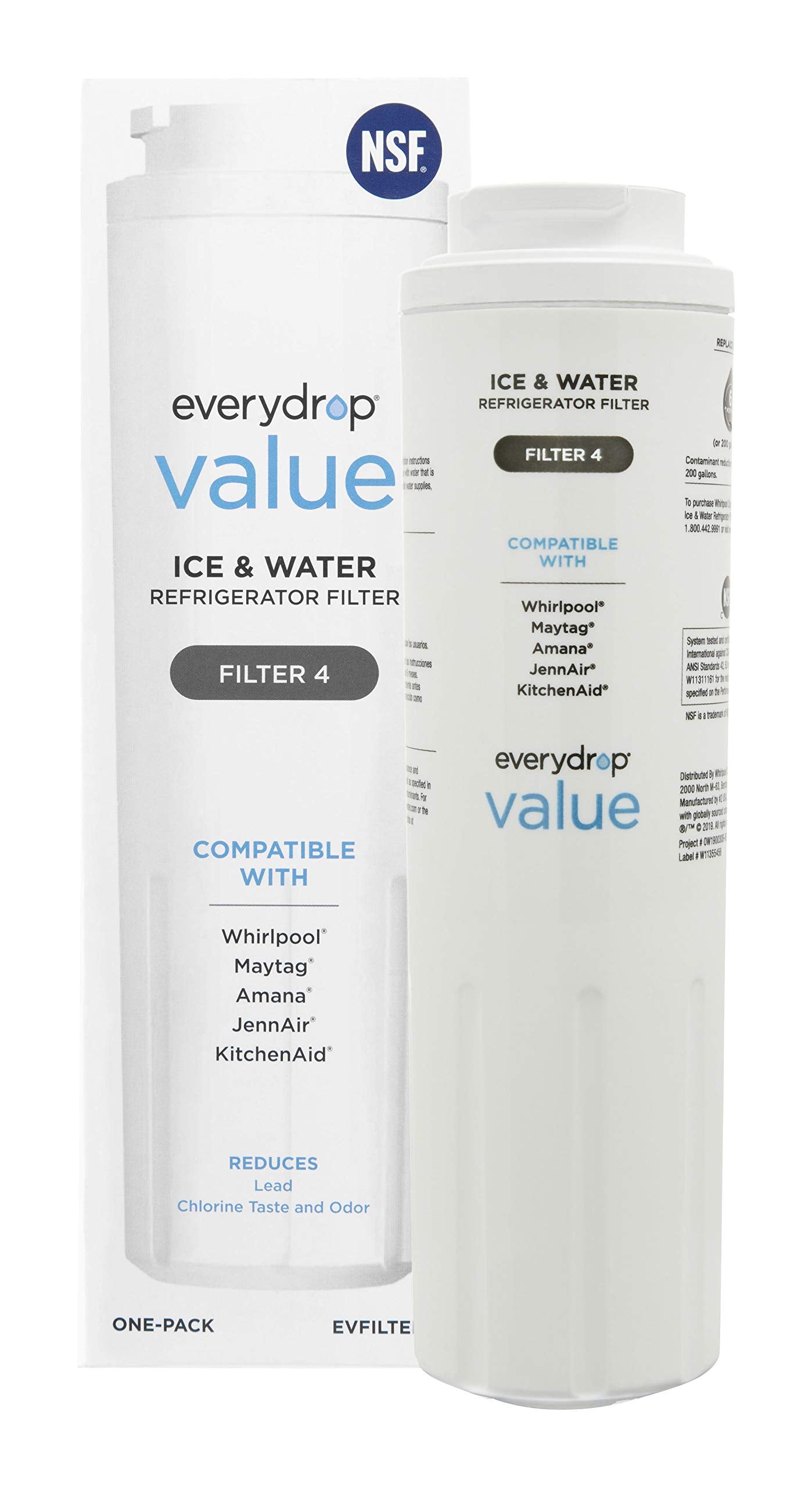 everydrop® Value by Whirlpool Ice and Water Refrigerator Filter 4, EVFILTER4, Single-Pack