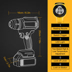 Cordless Heat Gun for Dewalt 20V Battery, 350W,LED Light,Fast Heating Soldering Hot Air Gun 122℉-1022℉ Variable Temperature Control with 4pcs Nozzles&Scraper for Crafts, Shrink Wrap(NO Battery)
