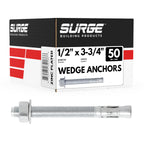 1/2" x 3-3/4" Zinc-Plated Wedge Anchors for Concrete and Cement | Heavy-Duty 1/2 Concrete Anchor Bolts (Box of 50)
