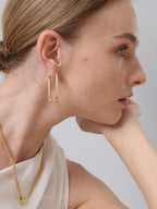 FRUMOS 18K Gold Plated Oval Hoop Earrings, Chunky Thick Huggie Earrings for Women, Hypoallergenic Jewelry