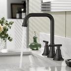 FORIOUS Black Bathroom Faucet for Sink 3 Hole,Widespread Matte Black Bathroom Sink Faucets,2 Handles RV Bathroom Faucets Vanity with Pop Up Drain and Supply Hoses