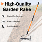 Nohovu Garden Rake - 14 Tine Heavy Duty Rake with 58 Inch Fiberglass Handle