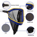 Poolvio Pool Deep Skimmer Net with 3ft - 10ft 1.0mm Thick Adjustable Aluminum Pole & Fine Mesh Bag Leaf Skimmer Rake Net for Above Ground & Inground Swimming Pools, Removes All Debris